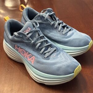 Hoka Bondi 8 Women's Athletic Shoes in Blue and Pink